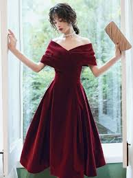 Beautiful Wine Red Velvet Tea Length Party Dress Bridesmaid Dress Tea Length Homecoming Dresses Party Dress Classy Red Dresses Classy