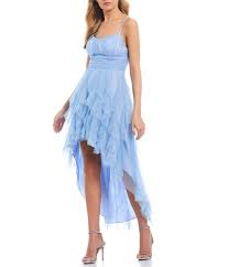 Teeze Me Spaghetti Strap Lace Up Back Mesh Corkscrew High Low Dress Dillard S In 2020 High Low Dress Casual Dresses For Women Spaghetti Strap