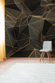 Geometric Wallpaper With Gold And Black Shapes Self Adhesive Peel And Stick Floral Wall Mural Gold Geometric Wallpaper Wall Paint Designs Interior Wall Design