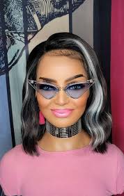 Grey Wavy Hd Lace Front Bob Wig With Soft Blue Natural Looking High Lights  This Unit Has a Side Part