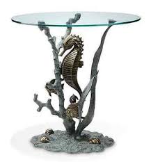 Seahorse End Table Nautical Coastal Tropical Sea Horse Sculpture 33786 Spi Home Glass Top End Tables Beach Style Furniture Glass End Tables