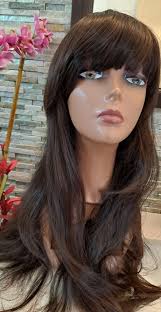 New 27" Full Wig Dark Brown Wavy Sexy long bangs M