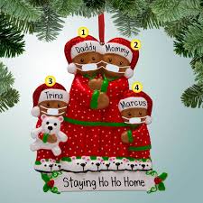 Did you scroll all this way to get facts about christmas ornaments family? African American Family Christmas Ornament With Covid Face Masks In Quarantine
