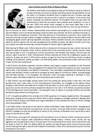 Susan B Anthony And The History Of Woman Suffrage Women S Rights Reading Reading Comprehension Reading Comprehension Worksheets Comprehension Worksheets