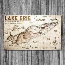 lake erie great lakes wood map 3d topographic wood chart