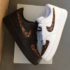 Custom Nike Air Force 1 Brown Lv Monogram Print Nike Air Shoes Jordan Shoes Girls Nike Shoes Air Force