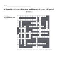 Spanish Vocabulary Kitchen Furniture And Household Items Crossword Puzzle