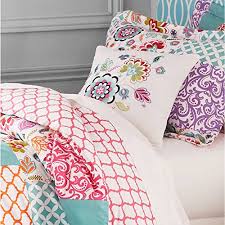 The comforter and shams on this mainstays grey and teal bed in a bag bedding set features a solid print on one side and a coordinating geometric pattern on the other. Buy 3 Piece Girls White Pink Boho Patchwork Comforter Twin Set Purple Teal Damask Trellis Design Shabby Chic Moroccan Pattern Kids Bedding For Bedroom Floral Modern Cheerful Teen Themed Polyester In Cheap