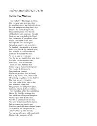 Andrew Marvell Carpe Diem Poems Of Love Or Lust