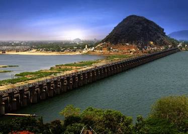 Prakasam Barrage across the Krishna River, AI generated