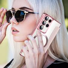 Ốp điện thoại da chống trộm RFID cho Samsung Galaxy S22 Ultra 5G MagSafe  (Màu hồng)