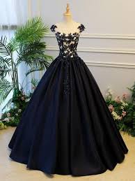 Black Ball Gown Prom Dress Ball Gown Prom Dresses Scoop Lace Up Dark Navy Floor Length Satin Long Prom Prom Dresses Ball Gown Ball Gowns Prom Prom Dresses Long
