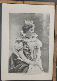 Miss Mary Bell Perkins. Mary Bell, of Bellville. An ancestor of Mrs. Stephen  Putney. Pictures of women. Original Antique Puritan print from 1897.