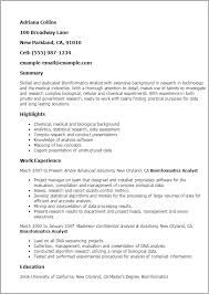 Study our biotechnology cv sample for a good example of how these sections should look. Bioinformatics Analyst Resume Example Myperfectresume