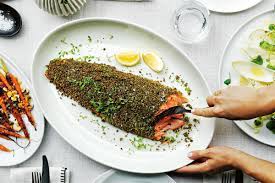 Roast cod and romesco sauce with olive and almond dressing. 66 Seafood Recipes For A Light Bright Christmas