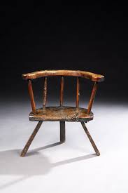 Rare And Sculptural Primitive Three Legged Windsor Chair With Massive Single Piece Horseshoe Arm Bow Solid Well Patinated Oa Chair Wooden Chair Twig Furniture