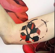 Geometrisches Motiv Mit Wurfeln In Rot Und Schwarz Geometric Tattoo Tattoos Geometric