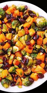 Roasted Butternut Squash With Brussels Sprouts Cran Thanksgiving Recipes Side Dishes Veggies Thanksgiving Side Dishes Healthy Thanksgiving Recipes Side Dishes