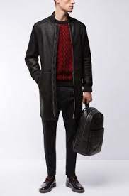 Hugo Boss Size M Bomber Slim Fit Long In Shearling Mod Leronn 50373099 Size M Leather Jacket Mens Outfits Clothes