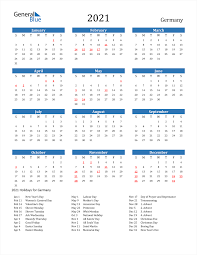 Kalendar senang disimpan sebagai dokumen pdf atau dicetak; 2021 Germany Calendar With Holidays