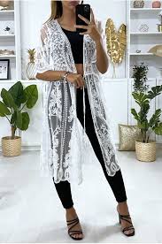Pour femmes longueur de vêtement: Long White Lace Kimono