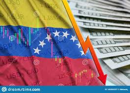Venezuela Flag And Chart Falling Us Dollar Position With A