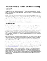 Lung cancer that has spread to your bones may produce pain in your back or in other areas of your body. What Are The Risk Factors For Small Cell Lung Cancer