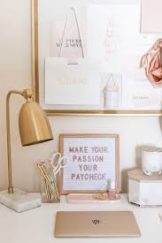 Dusty Rose And Gold Office Tour Gold Office Decor Gold Office Chic Office Decor