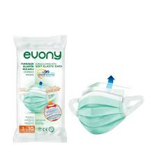 Evony Yumusak Elastik Kulakli Cerrahi Maske 3 Katli 10 Adet