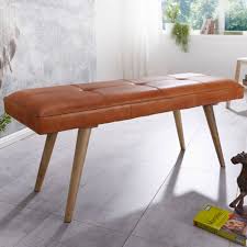 Finebuy Sitzbank Silam Ziegenleder Massivholz Bank 117 X 51 X 38 Cm Retro Stil 2er Polsterbank Flur Gepolsterte Lederbank Esszimmer Braun