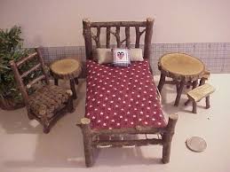 Rustic Miniature Dollhouse Furniture Set Log Cabin 1 Inch Scale Bed Tables Chair Stars Rwb Dollhouse Furniture Sets Cabin Furniture Dollhouse Furniture