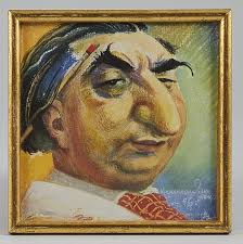 Blandteknik, Erik Hermansson (1903-1976), Sverige. Porträtt av Isaac  Grünewald. Signerad Hermansson -46. Mixed media, 15x15 cm