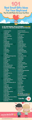 If you're wondering what might be on a unique gifts for boyfriend list, check this one out for the sheer volume of creative options. 101 Awesome Small Gifts For Boyfriend Infographic Gotta Get This For Him