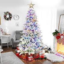 Amazon Com Auhavor 6 5ft Artificial Christmas Tree W 8 Modes 400 Multicolored Led Lights Snowy Christmas Tree Tinsel Christmas Tree Artificial Christmas Tree