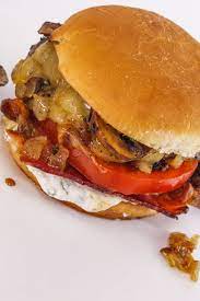 Rachael S A Burger To Love Balsamic Rosemary Cheese Burgers With Horseradish Sauce Mushrooms And Onions Recipe Mushroom And Onions Burger Stuffed Mushrooms