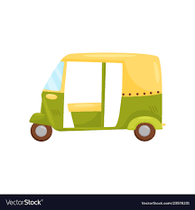 Green Yellow Auto Rickshaw Side View Bajaj Taxi Vector Image
