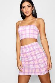 Check Strappy Crop Mini Skirt Two Piece Set Boohoo Crop Top Outfits Girly Outfits Mini Skirts