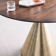 Round farmhouse bar, pub height. Silhouette Pedestal Round Dining Table Dark Walnut Antique Brass
