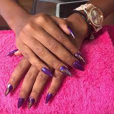 Serene Nails Salon Barbados On Instagram Purple Lushness With A Sprinkle Of Gold Glitter Shape You Get The Point Acrylic Nails Nails Gold Glitter