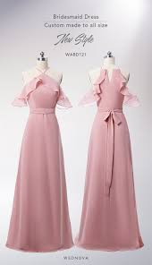 Pink Halter Ruffles Chiffon Bridesmaid Dress With Tied Waist Cheap Aff Elegant Bridesmaid Dresses Bridesmaid Dresses Cheap Chiffon Bridesmaid Dresses