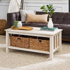 While most coffee tables feature some sort of storage compartment under their tops or to the side, this one adds to that a new function. We Furniture Rustic Wood Rectangle Coffee Accent Table Storage Baskets Living Room 40 Inch White Oak Buy Online In Antigua And Barbuda At Antigua Desertcart Com Productid 61494214