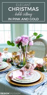 Elegant Holiday Table Setting With Gold And Pink Christmas Decorations Pink Christmas Table Holiday Table Settings Christmas Table Settings