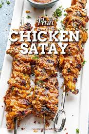 Chicken Satay With Easy Thai Peanut Sauce This Thai Chicken Satay Recipe Marinates Chopped Chicken In 2020 Grilled Chicken Recipes Satay Recipe Chicken Satay Recipe