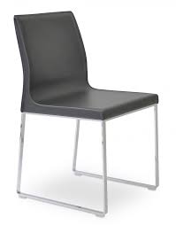 Polo Sled Dining Chair Chrome Dark Grey Bonded Leather By Sohoconcept Furniture