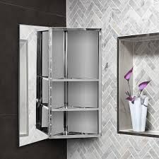 Armoire Miroir Salle De Bain Armoire De Toilette Murale Meuble D Angle 2 Etageres Dim 30l X 18 4l X 60h Cm Acier Inox Bricomarche