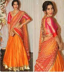 Orange Pink Half Saree Pretty Combo Half Saree Designs Saree Hairstyles Half Saree