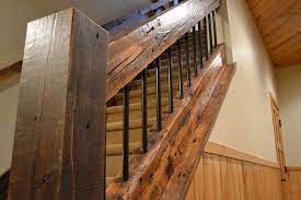 Updating your wood stair railing is the perfect way to change the look and feel of your home. Reclaimed Wood Timbers Enterprise Wood Products Rustic Stairs Rustic Staircase Timber Stair