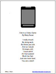 Ode To A Video Game Free Poetry Printable Poetry Month Classroom Freebies Teaching Poetry