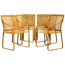 Set Of Six Harvey Probber Design Woven Rattan On Steel Dining Chairs Steel Dining Chairs Leather Chaise Lounge Chair Dining Room Chairs Modern