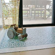 Vinyl Floor Mat Area Rug Linoleum Rug Printed Pvc Carpet With Floral Tiles Pattern In Turquoise Art Mat With Images Vinyl Floor Mat Vinyl Flooring Living Room Carpet